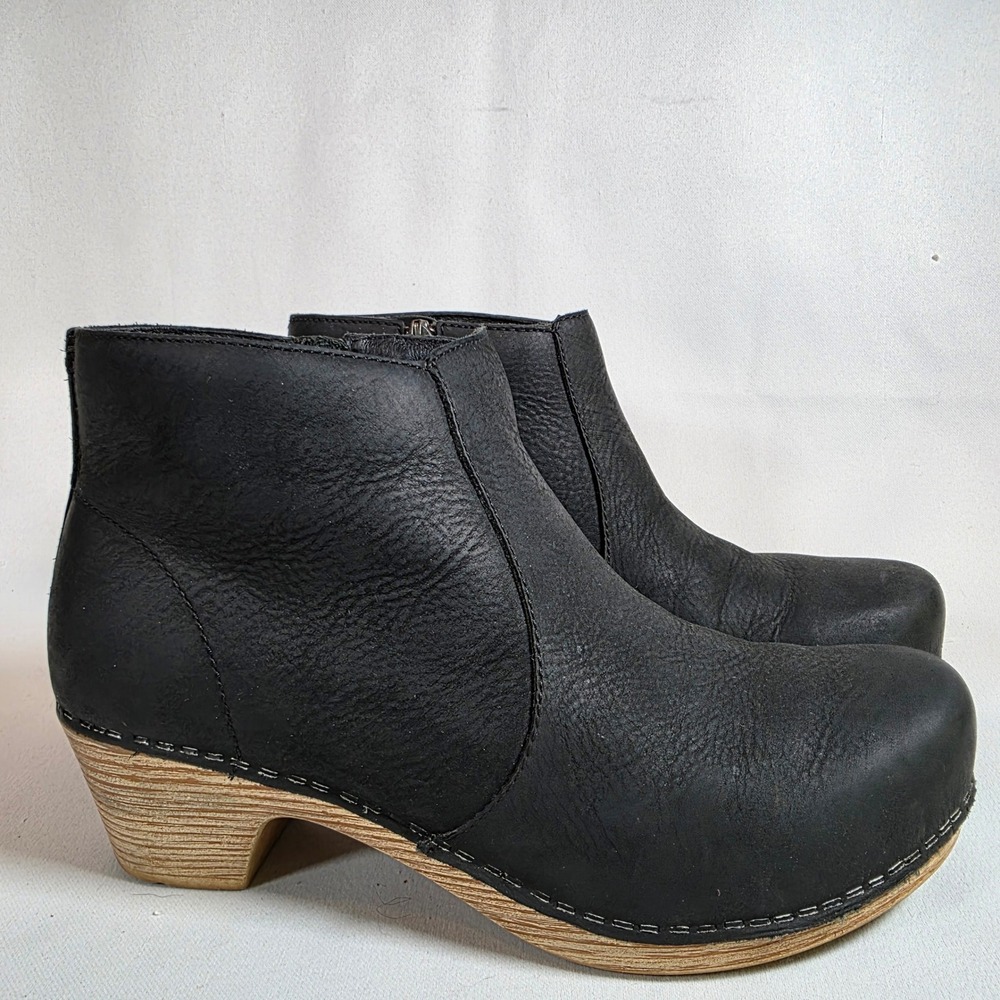 DANSKO Maria Womens 6.5 EU37 Black Leather Clog Ankle Boots Side Zip Scandi